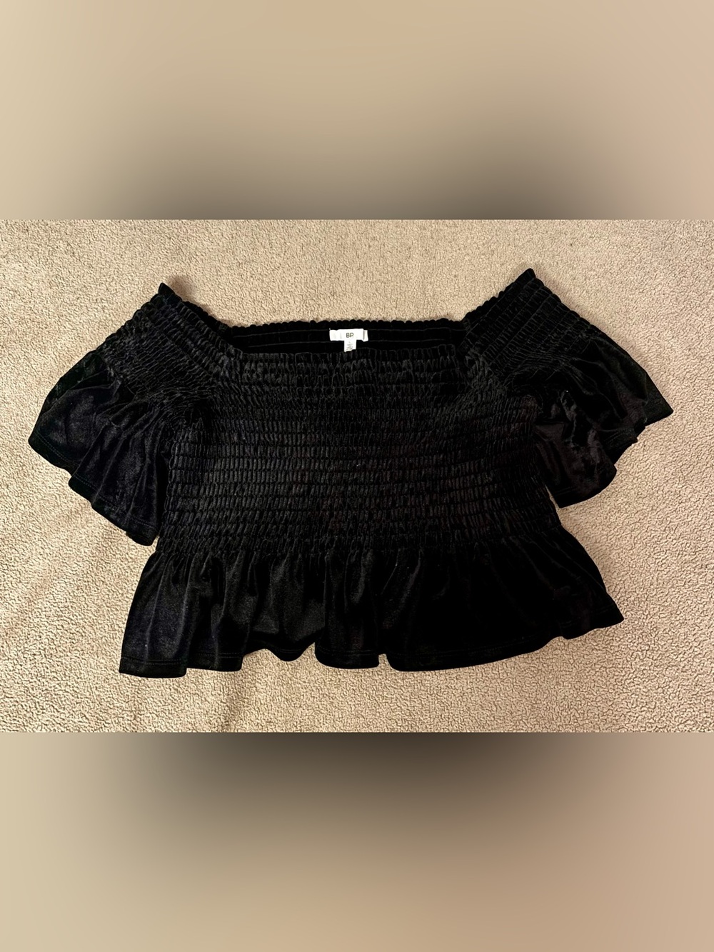 BP. Black Velvet Off Shoulder Hem Crop Top